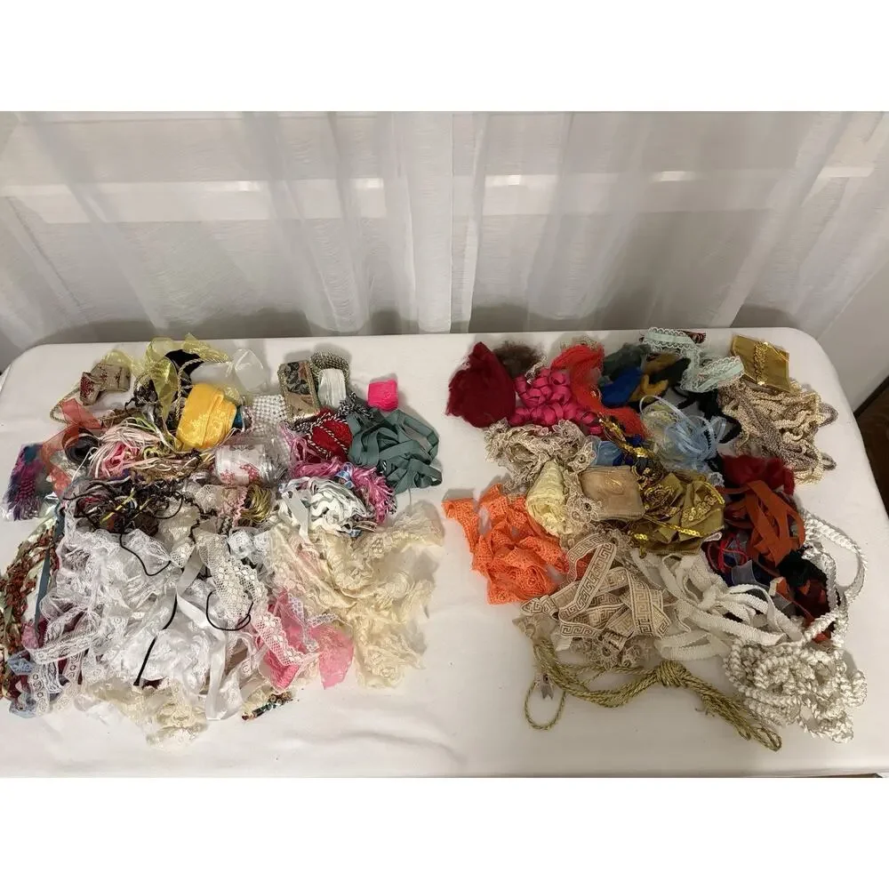 Vintage LOT Lace Trim Edging Dolls Crafts Sewing Cord Rick Rack Ribbon Assorted